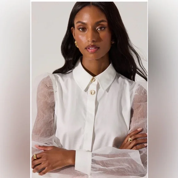 ASTR the label White Sheer Sleeve Blouse - Picture 1 of 6